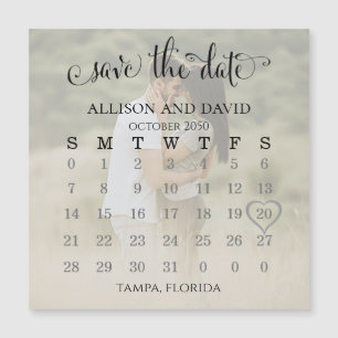 Carte Magnétique Calendrier photo cœur enregistrer la date mariage