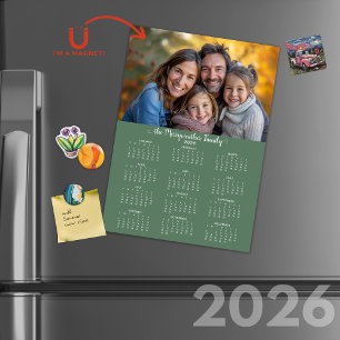 Carte Magnétique Calendrier photo de vacances vert simple 2026
