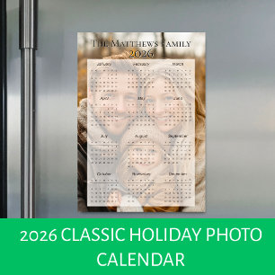 Carte Magnétique Calendrier photo des fêtes classiques 2026
