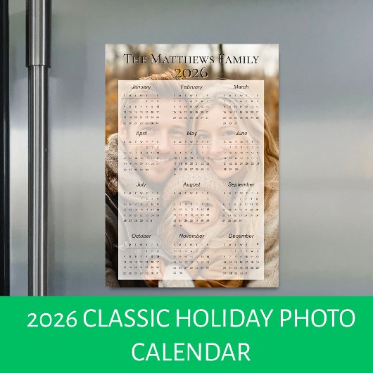 Carte Magnétique Calendrier photo des fêtes classiques 2026