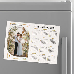 Carte Magnétique Calendrier photo minimaliste Mariage de Noël or