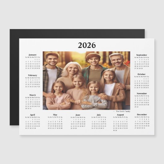 Carte Magnétique Calendrier photo personnalisé 2026 aimanté (Devant / Derrière)