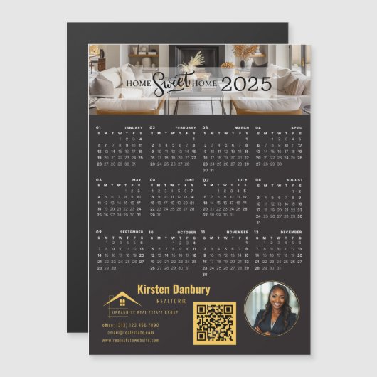 Carte Magnétique Calendrier QR 2025 Custom Real Estate Marketing (Devant / Derrière)