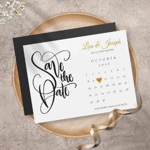 Carte Magnétique Calendrier Script Gold Heart Wedding Enregistrer l