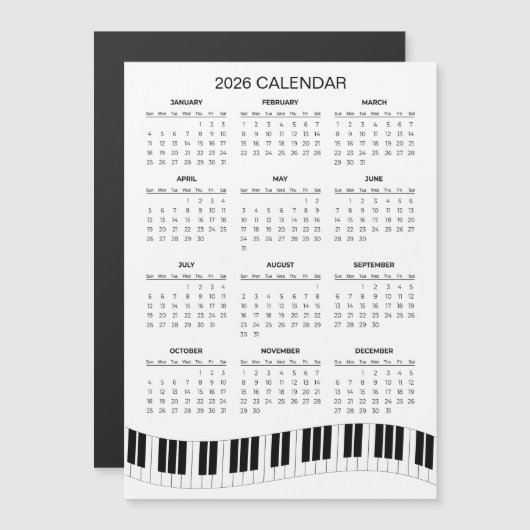 Carte Magnétique Calendrier simple 2026 avec touches de piano | Aim (Devant / Derrière)