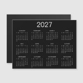 Carte Magnétique Calendrier Simple Noir Et Blanc 2025 (Devant / Derrière)