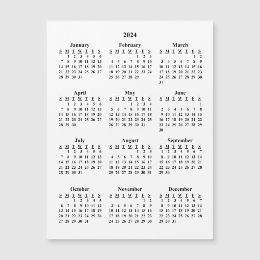 Carte Magnétique Calendrier vide 2024 (Devant)