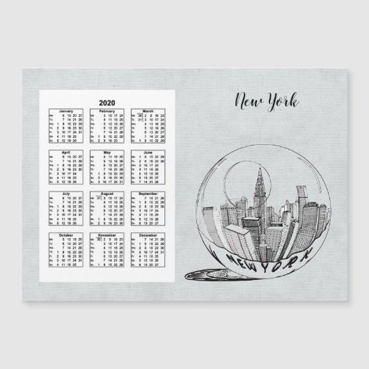 Carte Magnétique Calendrier Voyage Ville Année complète 2020 (Devant)