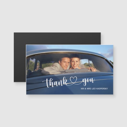 Carte Magnétique Calligraphie Coeur Script Mariage Photo Merci (Devant / Derrière)