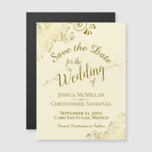 Carte Magnétique Calligraphie or sur crème Enregistrer l'aimant Dat