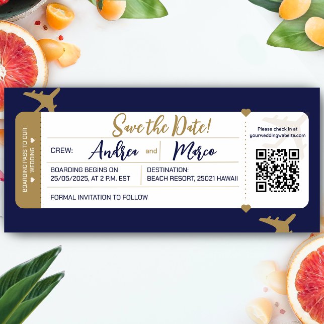 Carte Magnétique Calligraphy Boarding Pass Mariage Enregistrer la d (Boarding Pass Wedding Save The Date)