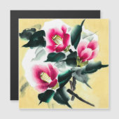 Carte Magnétique Camellia dans la neige peinte en technique sumie (Devant / Derrière)