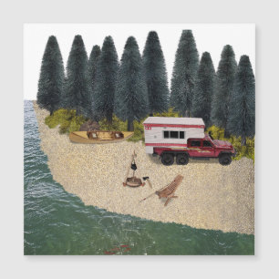 Carte Magnétique Camion avec Camper dans le Camping de la rivière F