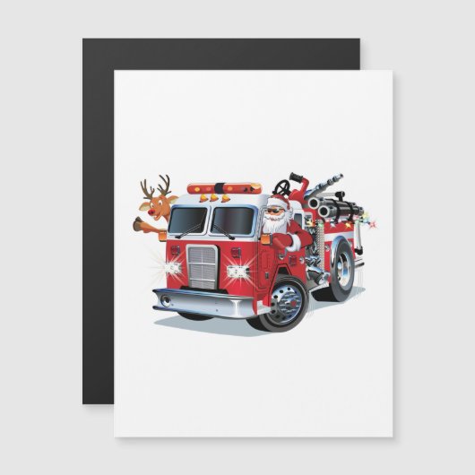 Carte Magnétique Camion de pompiers de Noël cartoon (Devant / Derrière)