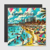 Carte Magnétique Cancun, Mexique avec une Vibe pop art (Devant / Derrière)