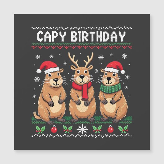 Carte Magnétique Capy Anniversaire Sweat de Noël Laid Capybara (Devant)