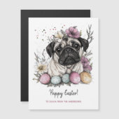 Carte Magnétique Carlin de Pâques rustique aquarelle fleurie (Devant / Derrière)