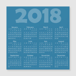 Carte magnétique Carré Calendrier 2018 Bleu