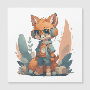 Carte Magnétique Casque audio renard bébé drôle