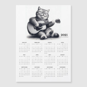Carte Magnétique Cat Guitariste 2025 Calendrier magnétique Musical