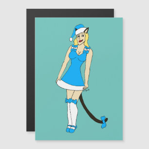 Carte Magnétique Catgirl de Noël bleu