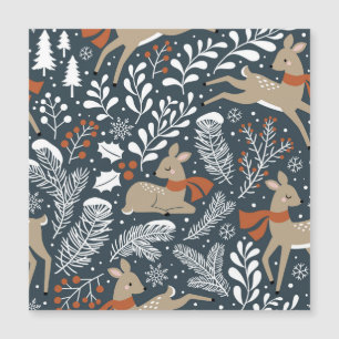 Carte Magnétique Cerfs de Noël vintage, décoration festive