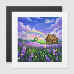 Carte Magnétique Champ de Lavande Arc-en-Ciel Cottage Rêve