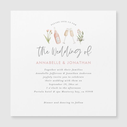 Carte Magnétique Champagne florale fleur sauvage script moderne (Devant)