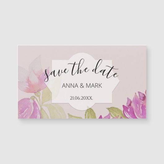 Carte Magnétique Charmant Aquarelle rose Fleurs peintes à la main (Devant)