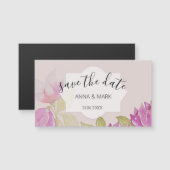 Carte Magnétique Charmant Aquarelle rose Fleurs peintes à la main (Devant / Derrière)