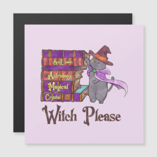 Carte Magnétique Chat à sorcière mignonne avec livres - "Sorcière s