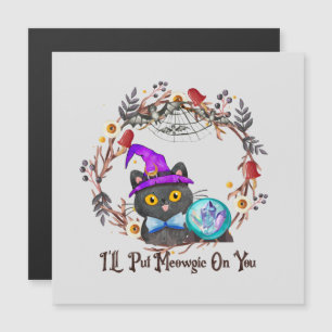 Carte Magnétique Chat aux sorcières mignonne et Punny