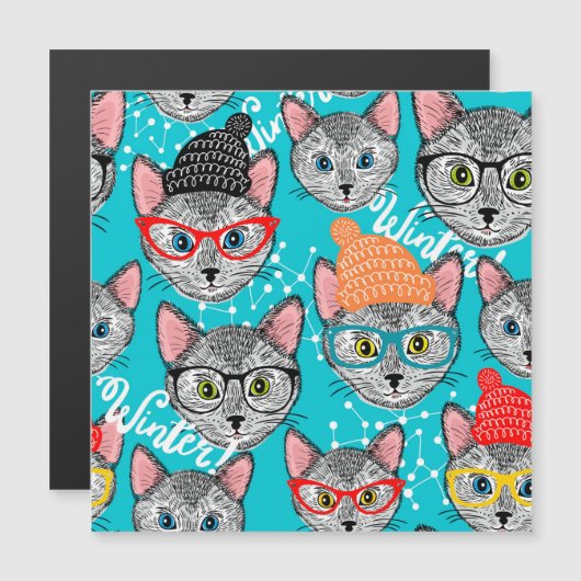 Carte Magnétique Chat chapeauté (Devant / Derrière)