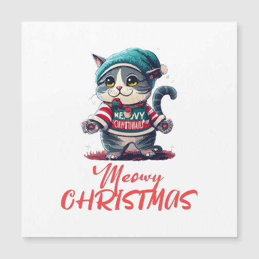 Carte Magnétique Chat de Noël (Devant)