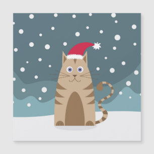 Carte Magnétique Chat de Noël portant un chapeau de santa, drôle de