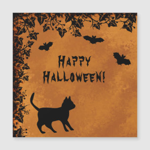 Carte Magnétique Chat noir avec chauve-souris, Happy Halloween