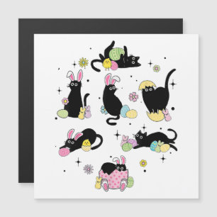 Carte Magnétique Chat noir avec œufs de lapin