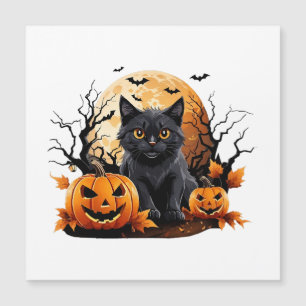 Carte Magnétique Chat noir entouré de citrouilles