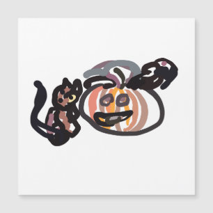 Carte Magnétique Chat noir et corbeau d'Halloween