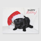 Carte Magnétique Chat noir mignon avec chapeau de Santa (Devant)
