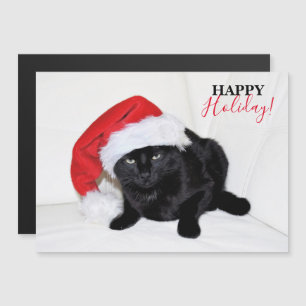 Carte Magnétique Chat noir mignon avec le casquette de Père Noël