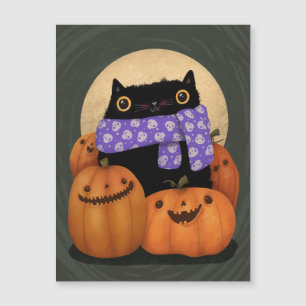 Carte Magnétique Chat noir Saison d'automne Joyeux Halloween