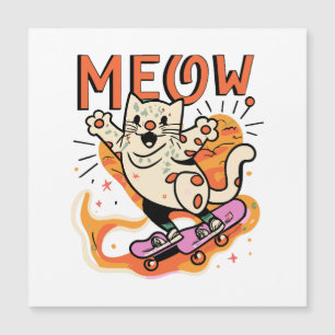 Carte Magnétique Chat qui fait du skate Meow