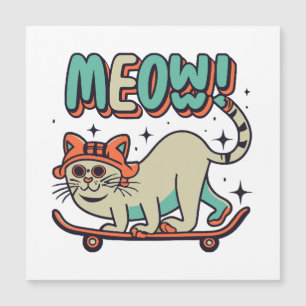 Carte Magnétique Chat qui fait du skate Meow