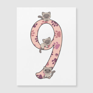 Carte Magnétique Chat siamois neuvième anniversaire pour les enfant