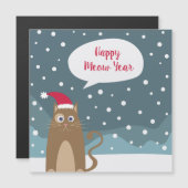 Carte Magnétique Chaton caricaturale avec chapeau santa Bonne année (Devant / Derrière)