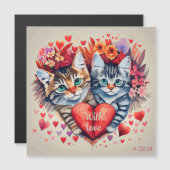 Carte Magnétique Chats avec coeur (Devant / Derrière)