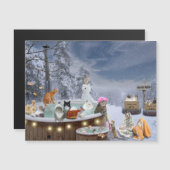 Carte Magnétique Chats dans la scène hivernale des bains chauds (Devant / Derrière)