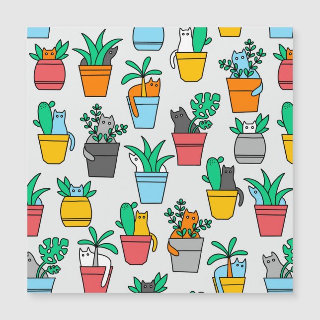 Carte Magnétique Chats dans les pots à fleurs (Devant)
