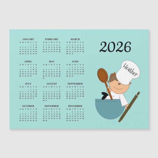 Carte Magnétique Chef Baker Design 2026 Calendar Magnetic Card (Devant)